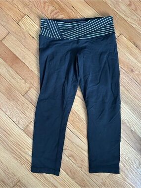 Lululemon Black Cropped Leggings with Striped Waistband